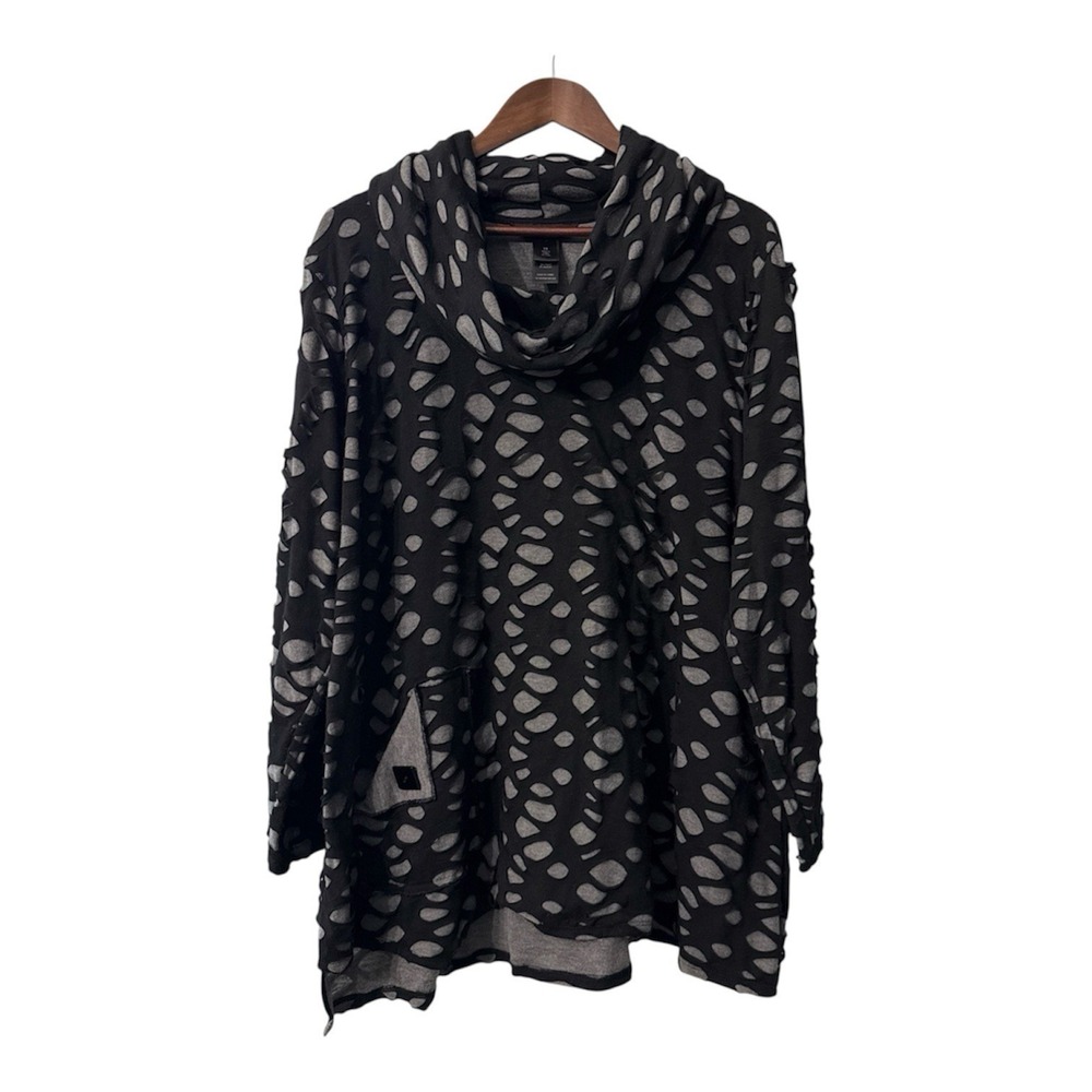 Ali Miles cowl neck blouse women's 2X black gray Halloween whimsigoth thrashed